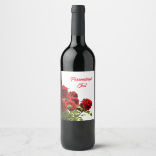 Elegante Romantische Rote Rose Bouquet Monogram Weinetikett