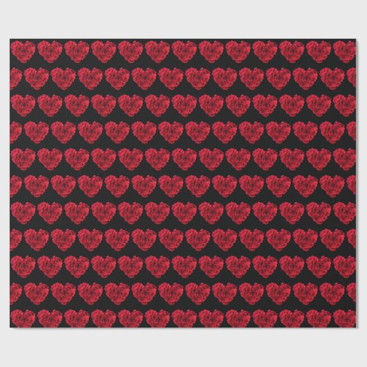 Elegante romantische Rote Rose Herzstück Schwarz Geschenkpapier (Flach)