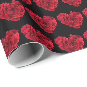 Elegante romantische Rote Rose Herzstück Schwarz Geschenkpapier