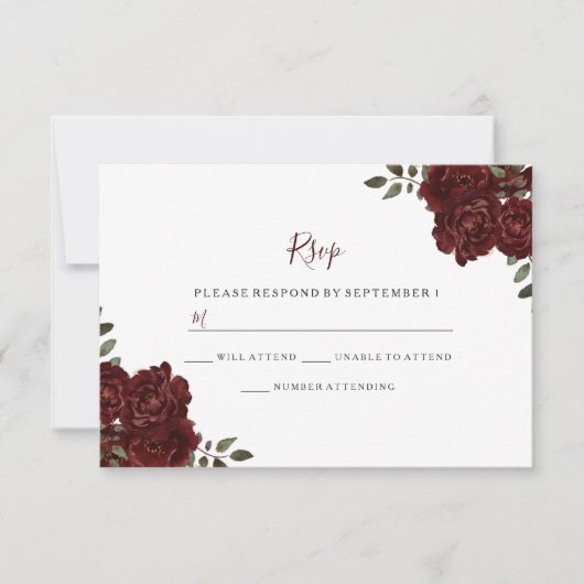 Elegante romantische Rote Rose Wedding RSVP Karte (Vorderseite)