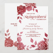 Elegante romantische rote Rosen Quinceañera Einladung (Vorne/Hinten)