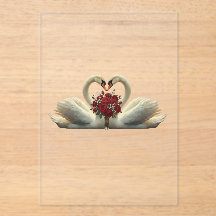 Elegante romantische Schwäne & rote Rosen - Valent