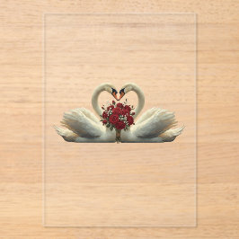 Elegante romantische Schwäne & rote Rosen - Valent Acryleinladungen