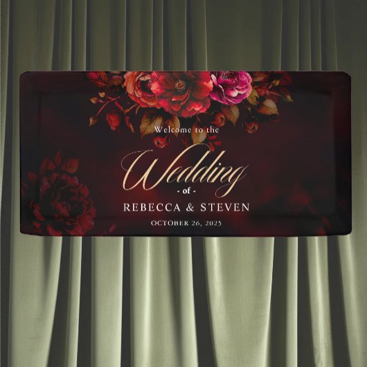 Elegante romantische, schwarz-rote Blumenhochzeit Banner