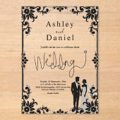 Elegante romantische Schwarz-Weiß-Hochzeit Acryleinladungen (Vorderseite)