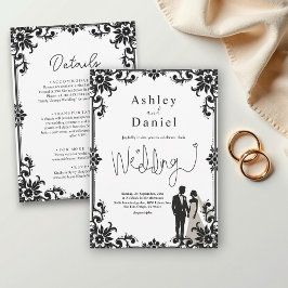 Elegante romantische Schwarz-Weiß-Hochzeit Einladung