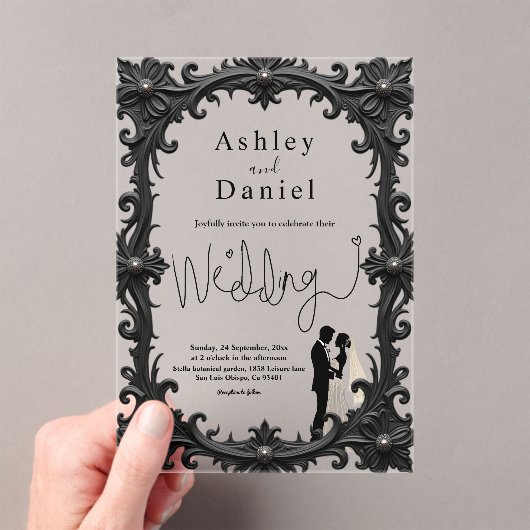 Elegante romantische Schwarz-Weiß-Klassik Acryleinladungen (Insitu (Handheld))