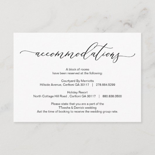 Elegante romantische, schwarze Unterkünfte Begleitkarte (Vorderseite)