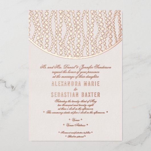 Elegante romantische Script Blush Wedding Rose Gol Folieneinladung (Vorderseite)