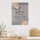 Elegante romantische Silberrosa Blumenhochzeit Poster (Küche)
