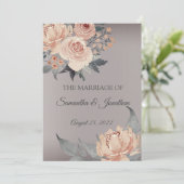 Elegante romantische Silver Pink Floral Wedding In Einladung (Stehend Vorderseite)