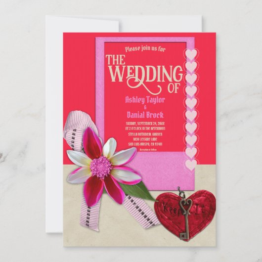 Elegante romantische, stilvolle Valentine-Hochzeit Einladung (Vorderseite)