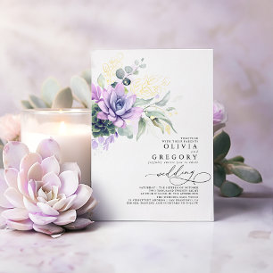 Elegante romantische Sukkulenten Goldgrün Hochzeit Folieneinladung
