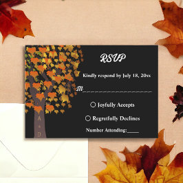 Elegante romantische Tree Schwarze Hochzeit im Her RSVP Karte
