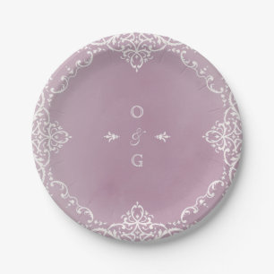 Elegante romantische Vintage-Hochzeit in Mauve Pappteller