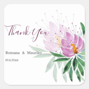 Elegante romantische violette Lotus-Wasserfarben-K Quadratischer Aufkleber