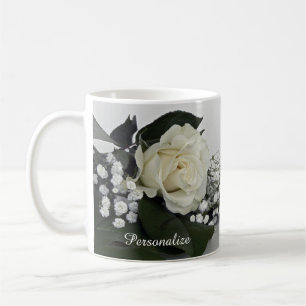 Elegante & Romantische Weiße Rose Personalisieren Kaffeetasse