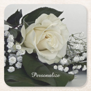 Elegante & Romantische Weiße Rose Personalisieren Rechteckiger Pappuntersetzer