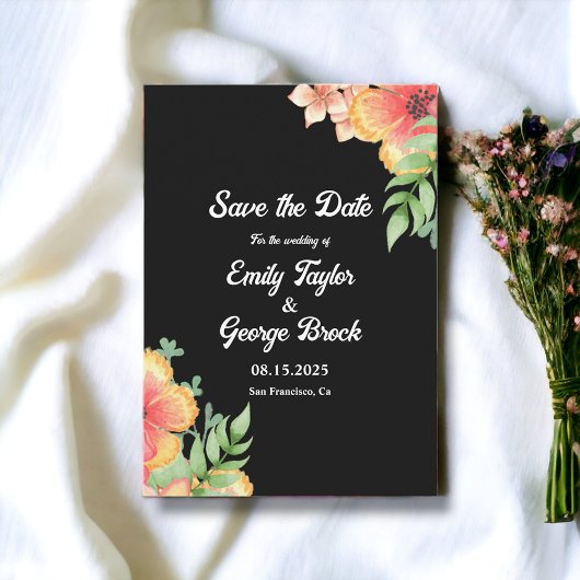 Elegante romantische Wildblumen Schwarze Flora Hoc Save The Date