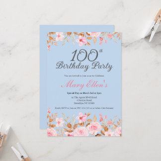 Elegante rosa 100. Geburtstagsfeier für Damen mit Einladung