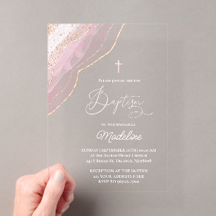 elegante rosa Achat Taufe Acryleinladungen