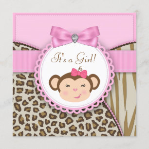 Elegante rosa Affe Baby Girl Shower Einladung