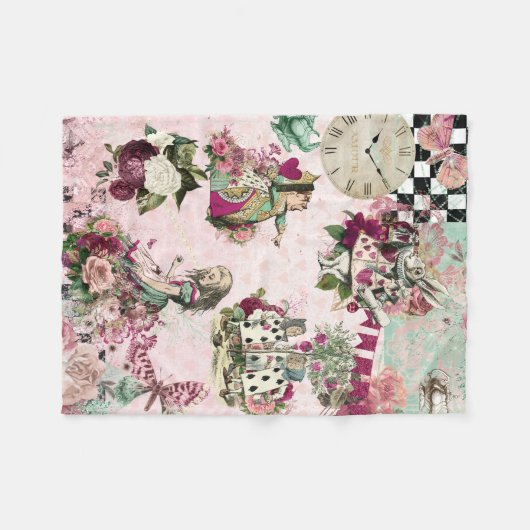 Elegante rosa Alice im Wunderland Fleecedecke (Vorderseite (Horizontal))