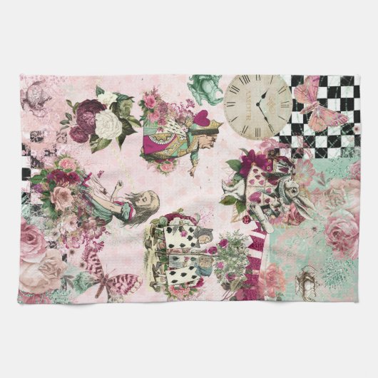 Elegante rosa Alice im Wunderland Geschirrtuch (Horizontal)