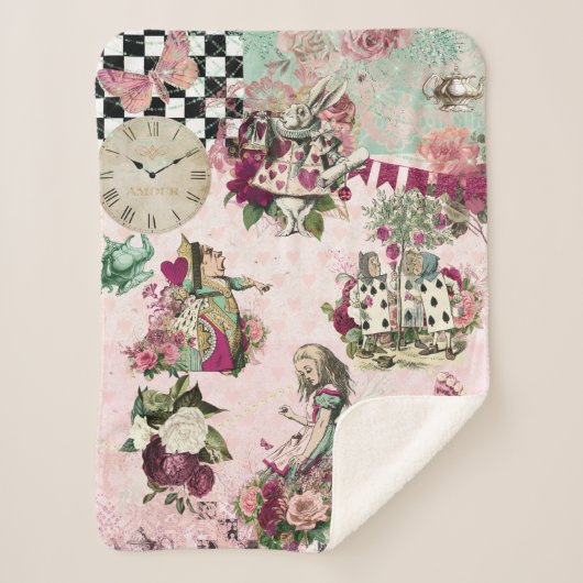 Elegante rosa Alice im Wunderland Sherpadecke (Vorderseite)