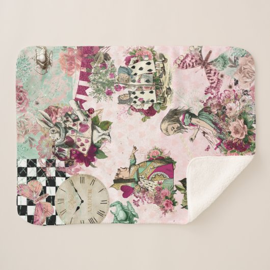Elegante rosa Alice im Wunderland Sherpadecke (Vorderseite (Horizontal))