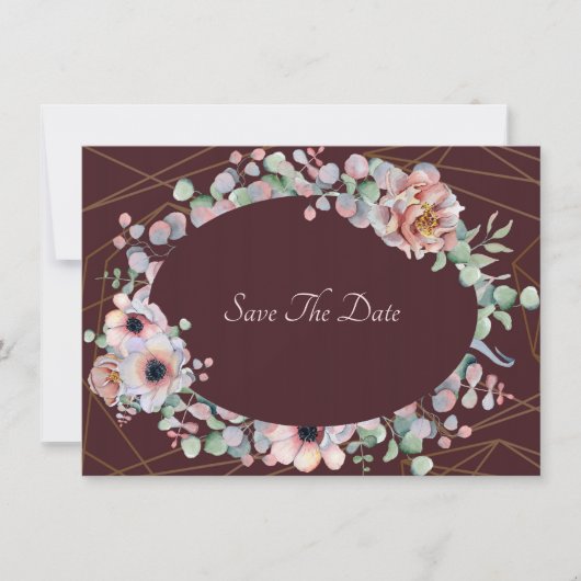 Elegante, rosa Anemone, geometrische Rahmen der Bl Save The Date (Vorderseite)