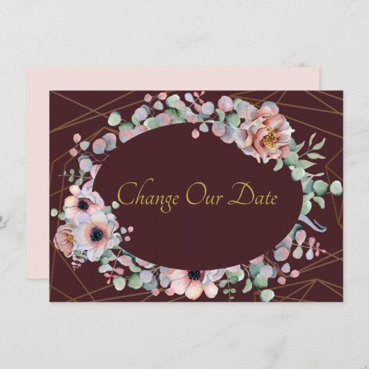 Elegante, rosa Anemone, geometrische Rahmen der Bl Save The Date (Vorne/Hinten)