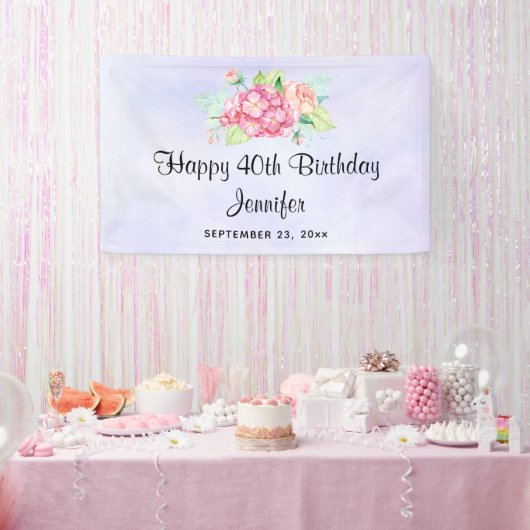 Elegante Rosa Aquarell Blume Bouquet Geburtstag Banner (Party)
