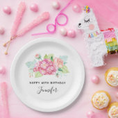 Elegante Rosa Aquarell Blume Bouquet Geburtstag Pappteller (Party)
