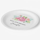 Elegante Rosa Aquarell Blume Bouquet Geburtstag Pappteller (Schrägansicht)