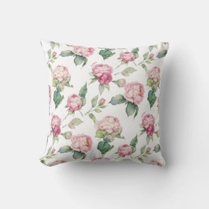 Elegante rosa Aquarell-Blumen Pfingstrosen Rosen Kissen