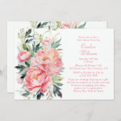 Elegante rosa Aquarell Blumenpaare Babydusche Einladung (Vorne/Hinten)