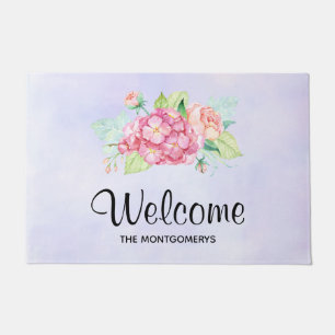 Elegante Rosa Aquarellbahn Blume Bouquet Herzlich Fußmatte
