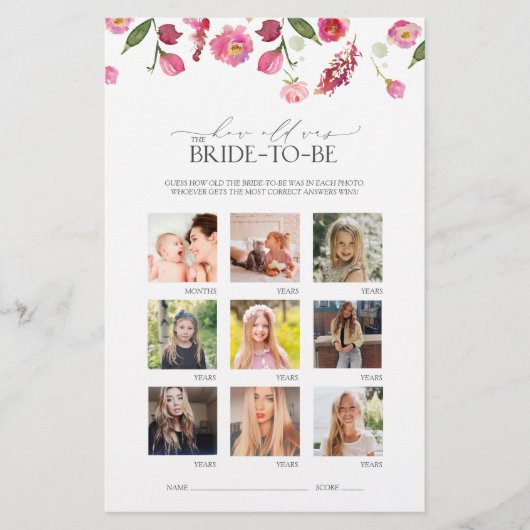 Elegante Rosa Aquarellfarben Blume Brautparty Game (Vorderseite)