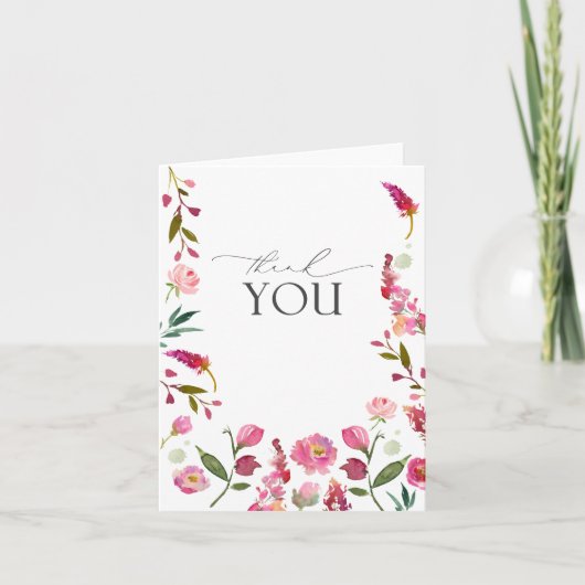 Elegante rosa Aquarellfarben Blume Danke Karte (Vorderseite)
