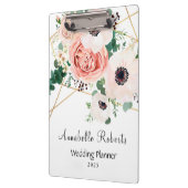 Elegante rosa Aquarellfarben Blume Persönlich gest Klemmbrett (Links)