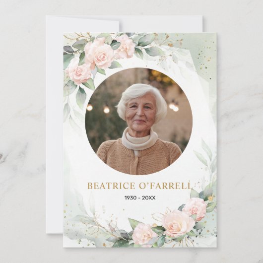 Elegante rosa Aquarellfarben Blume Todesankündigun Einladung (Vorderseite)