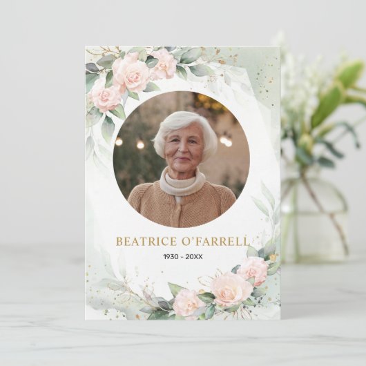 Elegante rosa Aquarellfarben Blume Todesankündigun Einladung (Stehend Vorderseite)