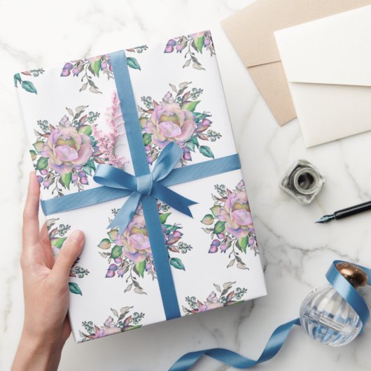 Elegante rosa Aquarellfarben Botanische Blume Geschenkpapier (Schenken)