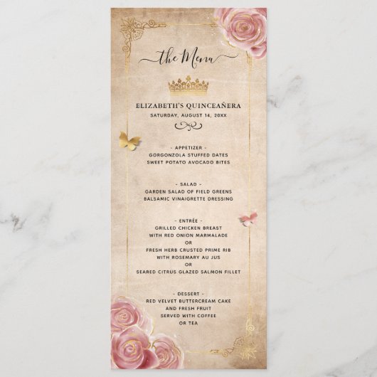 Elegante Rosa Aquarellfarben Rose Gold Flora Menükarte (Vorderseite)