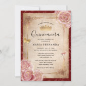 Elegante Rosa Aquarellfarben Rose Gold Quinceanera Einladung (Vorderseite)