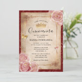 Elegante Rosa Aquarellfarben Rose Gold Quinceanera Einladung (Stehend Vorderseite)