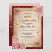 Elegante Rosa Aquarellfarben Rose Gold Quinceanera Einladung (Vorne/Hinten)