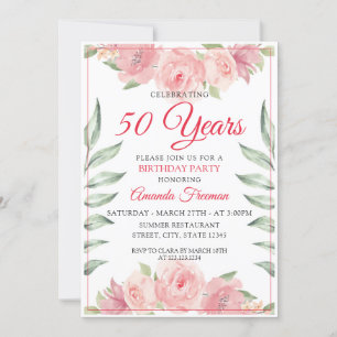 Elegante Rosa Aquarellfarben Rose Mutter Geburtsta Einladung