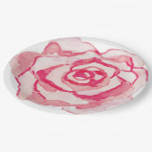 Elegante rosa Aquarellfarben-Rose Pappteller (Schrägansicht)